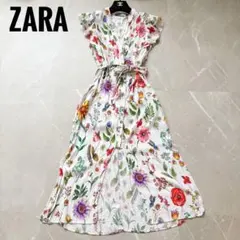 ZARA ボタニカル　大柄　フラワー　プリント　フリル　ワンピース — image 1
