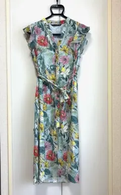 ZARA マキシ丈 花柄 シャツワンピース ベルト付 ボタニカル柄　美品　春夏 — image 1