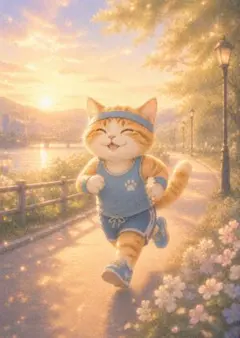 【3枚で1200円】☆ジョギングする猫のイラスト アート作品 — image 1