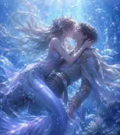 人魚と王子の幻想的な水中キス アートポスター — image 1