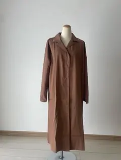 ブラウン 長袖シャツワンピース — image 1