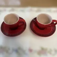 【極美品】ル・クルーゼ エスプレッソカップ＆ソーサー 2客セット チェリーレッド — image 1