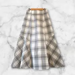 美品✨ ロペピクニック チェックボリュームスカート ロングフレア 38 M 白 — image 1