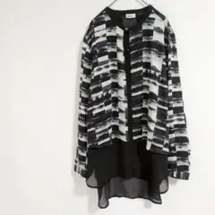 ダナキャランニューヨーク 総柄 シャツ チュニック L 黒白 ポリエステル — image 1