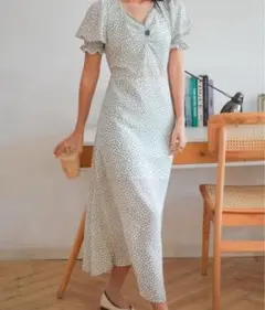 Diosfront ディオスフロント 小花柄パフスリーブVネックロングワンピース — image 1