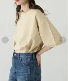 Kastane【WEB限定】 リンガー ボーダー 5分袖 TEE イエロー — image 1