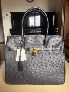 Genuine Ostrich Leather ハンドバッグ ブラック — image 1