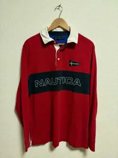 NAUTICA 長袖 ラガーシャツ レッド XL — image 1