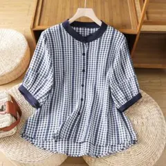 カジュアル ブラウス レディース トップス 半袖 OL チュニック チェック柄 — image 1