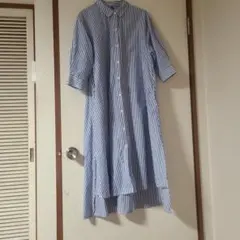 ストライプ柄 シャツワンピース ブルー Mサイズ — image 1