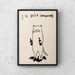 ★A4フレーム付き★オリジナル アートポスター DRUNK CAT 猫 — image 1
