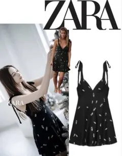 完売品　ZARA ザラ　小花柄　キャミワンピース　リボン — image 1