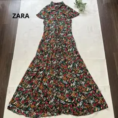 ZARA ボタニカル柄シャツロングワンピース　花柄　サイズＭ　Aライン マキシ丈 — image 1