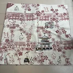 和柄 風呂敷 桜 寺院 人物柄 赤系 — image 1