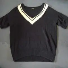LOUNIE 半袖 Vネック ニット ネイビー — image 1