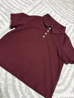 【新品】リブニット ポロシャツ 半袖 ボルドー Lサイズ 韓国ファッション — image 1