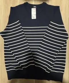 UNIQLO ウォッシャブルミラノリブクルーネックセーター　XL ボーダーニット — image 1