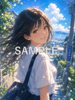 君と見た青空２ イラスト 女子高生 青春 美少女 ポストカード オーダー可 — image 1