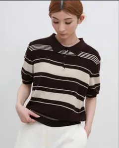 SELECT MOCA ボーダー ポロニット 半袖 — image 1