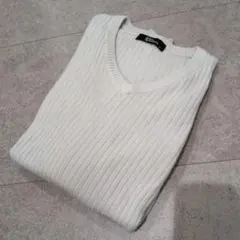 【匿名配送/送料無料】Vネック リブニット ホワイト Lサイズ — image 1