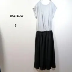 BAYFLOW ワンピース ドッキング グレー黒 切替フレンチ袖ロング丈 — image 1