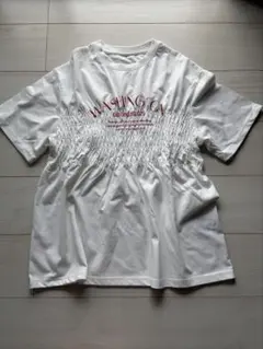 ロゴ刺繍 シャーリングTシャツ ホワイトM — image 1