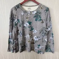 【大きいサイズXXL】クロフト＆バロー 花柄 長袖 カットソー グレー 綿100 — image 1