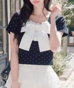 【新品未開封】 OLIVE des OLIVE リボン映え半袖トップス ブラック — image 1