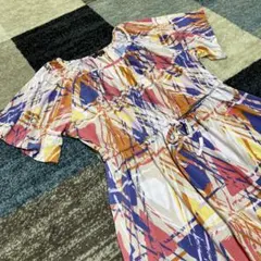 新品　Talbots M マルチカラー 半袖 ひざ丈ワンピース — image 1