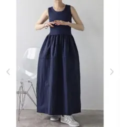 BONJOUR SAGAN ニットコンビコクーンワンピース　ネイビー — image 1