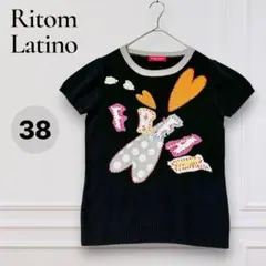 Ritmo Latino PARTS 半袖 ニット 38 黒 刺繍 — image 1