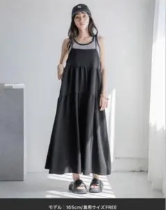 ローリーズファーム　ブラック ティアードポコキャミワンピース ロング丈 — image 1