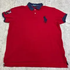 ポロバイラルフローレン　ビッグポニー　ナンバリングポロシャツ　XL　レッド　古着 — image 1