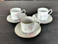 【美品】花柄カップ＆ソーサー　3客 — image 1