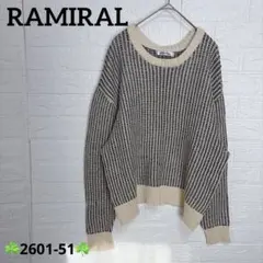 RAMIRAL ラミラル 総柄 畔編み ニット セーター 白 黒 【38】 — image 1