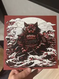 猫好き必見 黒猫侍の和風3Dアートパネル — image 1