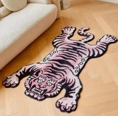タイガーマット　ピンク　チベタンラグ手織り絨毯　エスニックアジアン — image 1