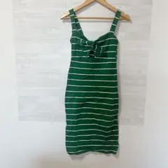 FOREVER21 [M] グリーンストライプ キャミワンピース 緑 リゾート — image 1