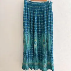 ★ウェットシール マキシスカート 花柄 XS 青 緑 レーヨン 夏 お出かけ — image 1
