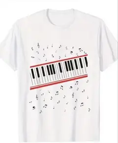 新品　ピアノ鍵盤 音符プリント Tシャツ　ポリエステル　サイズS大きめ　男女兼用 — image 1
