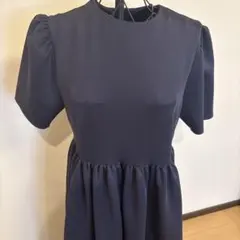 ネイビー パフスリーブ カットソーワンピース — image 1