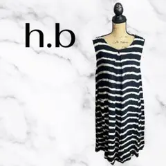 【h.b】レーヨンボーダーノースリーブワンピース　テロテロ　フレア　モノトーン — image 1