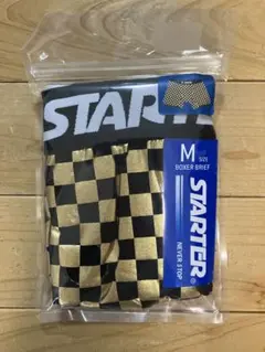 STARTER ボクサーパンツ Mサイズ ブラックゴールドチェッカーフラッグ柄 — image 1