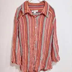Coldwater Creek 【L】オレンジ系 ストライプ 長袖シャツ — image 1