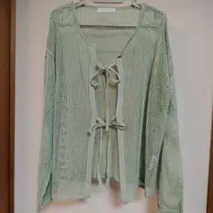 chocol raffine ミントグリーン メッシュカーディガン — image 1