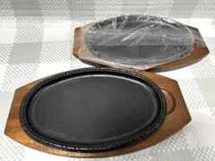 鉄板 2枚セット 木製プレート付き ステーキ皿 — image 1
