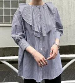 チャオパニック　フリルシャツ　ストライプ — image 1