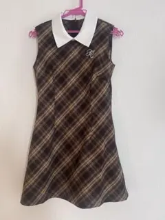 チェック柄ロゴ刺繍ノースリーブミニワンピース[dk1633] GRL ブラウン — image 1