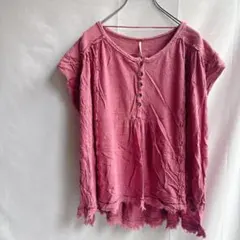 Free People リネン混 ヘンリーネック チュニックブラウス M ローズ — image 1