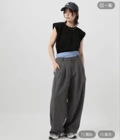 BAYFLOW ベイフロー シワになりにくいWウエストワイドパンツ グレー　M — image 1